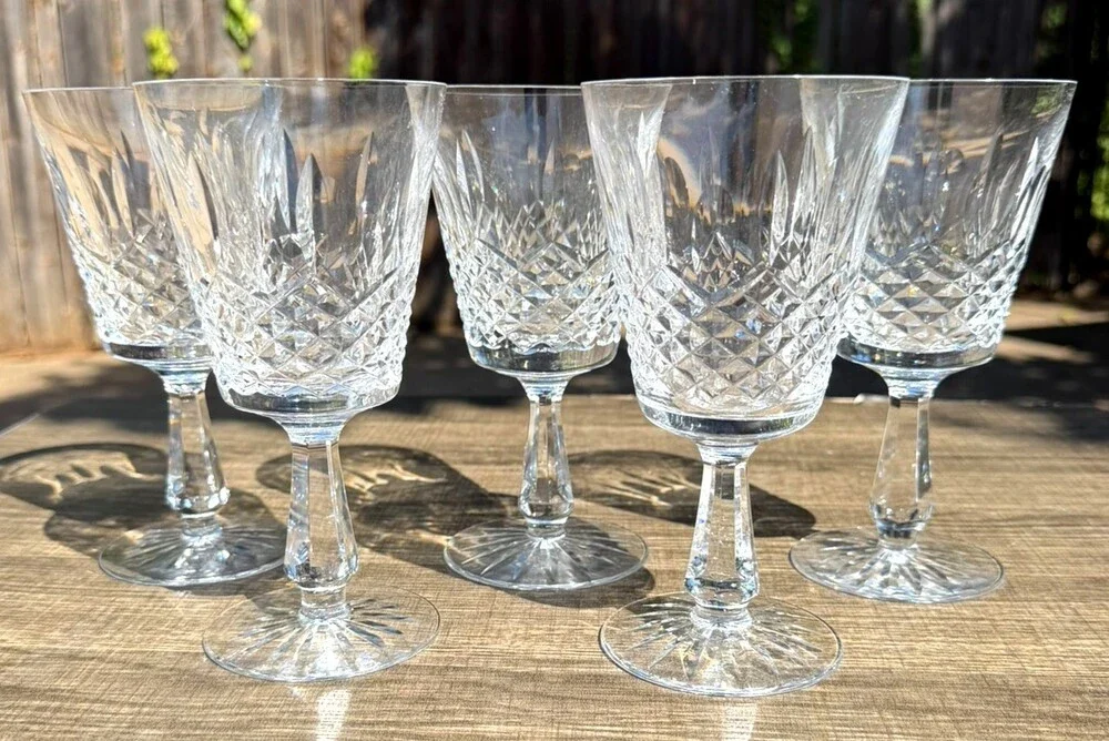 Waterford Crystal Kenmare Water Goblets Set of 5 Signed Ireland 6 7/8
